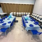 Snowy party room blue decoration